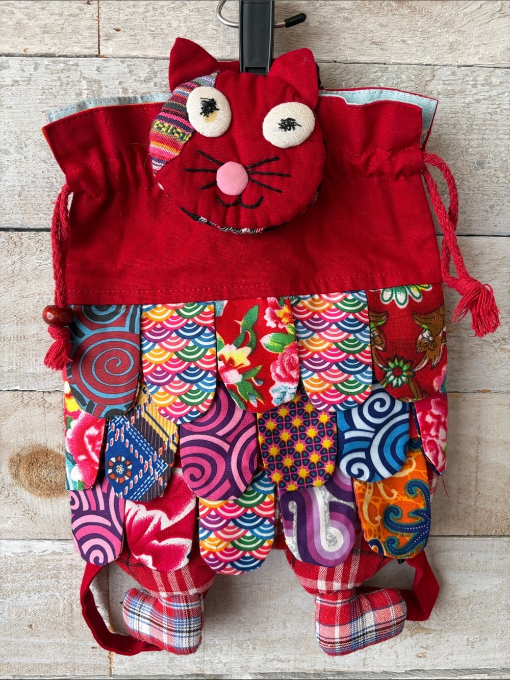 Handmade colourful fabric novelty backpack Cat